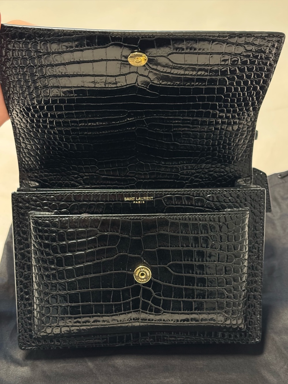 SAINT LAURENT YSL Medium Sunset Bag Croc Embossed Leather with Gold HDW - Picture 7 of 8